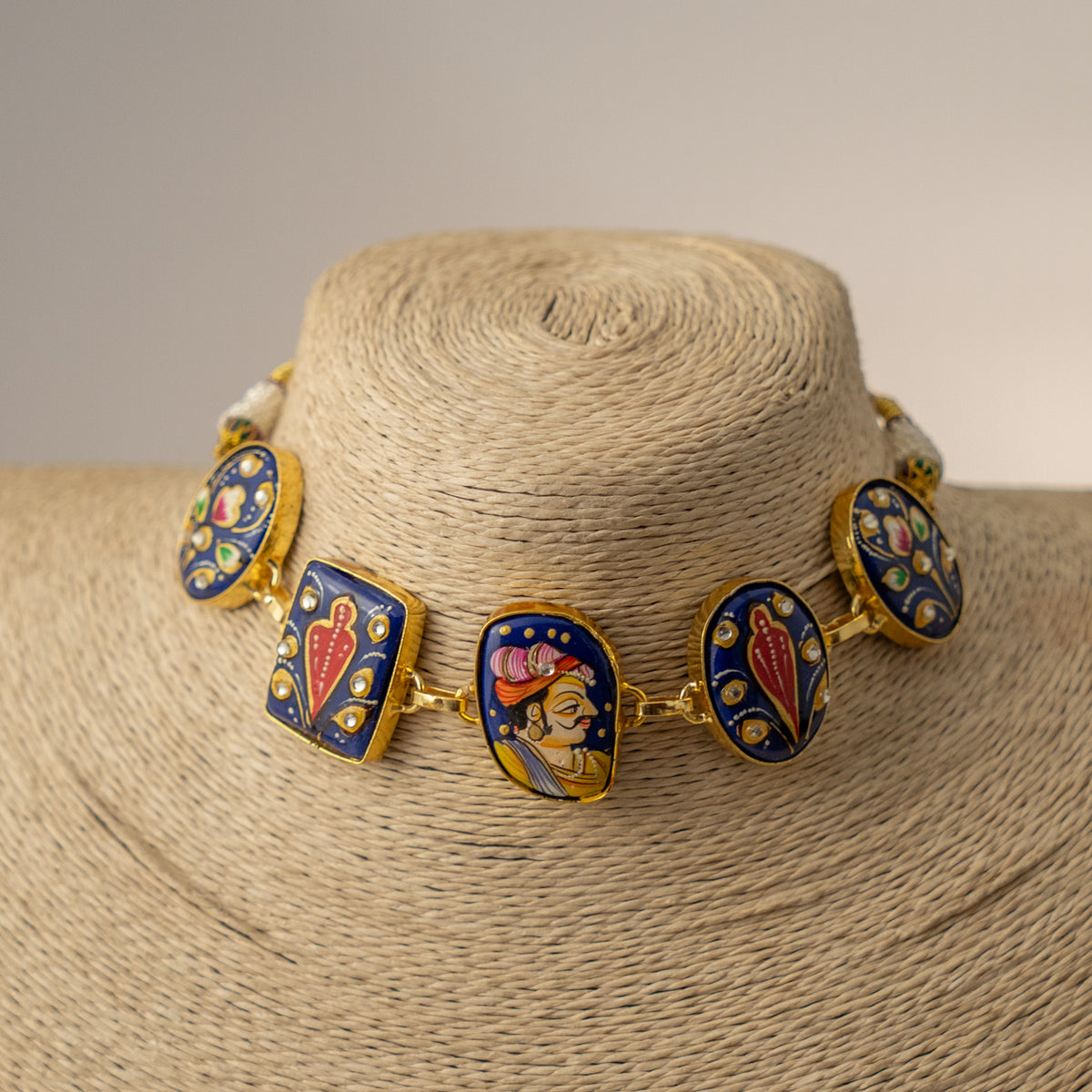 KINA TANJORE RAW STONE HANDMADE AND HANDPAINTED RUSTIC NECKPIECE/CHOKER CH530