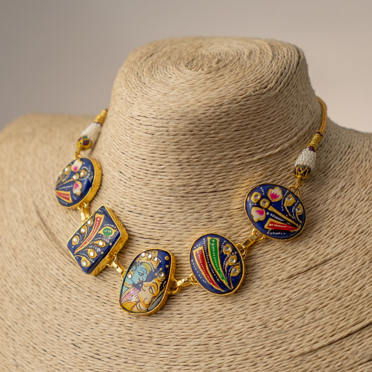 KINA TANJORE RAW STONE HANDMADE AND HANDPAINTED RUSTIC NECKPIECE/CHOKER CH530