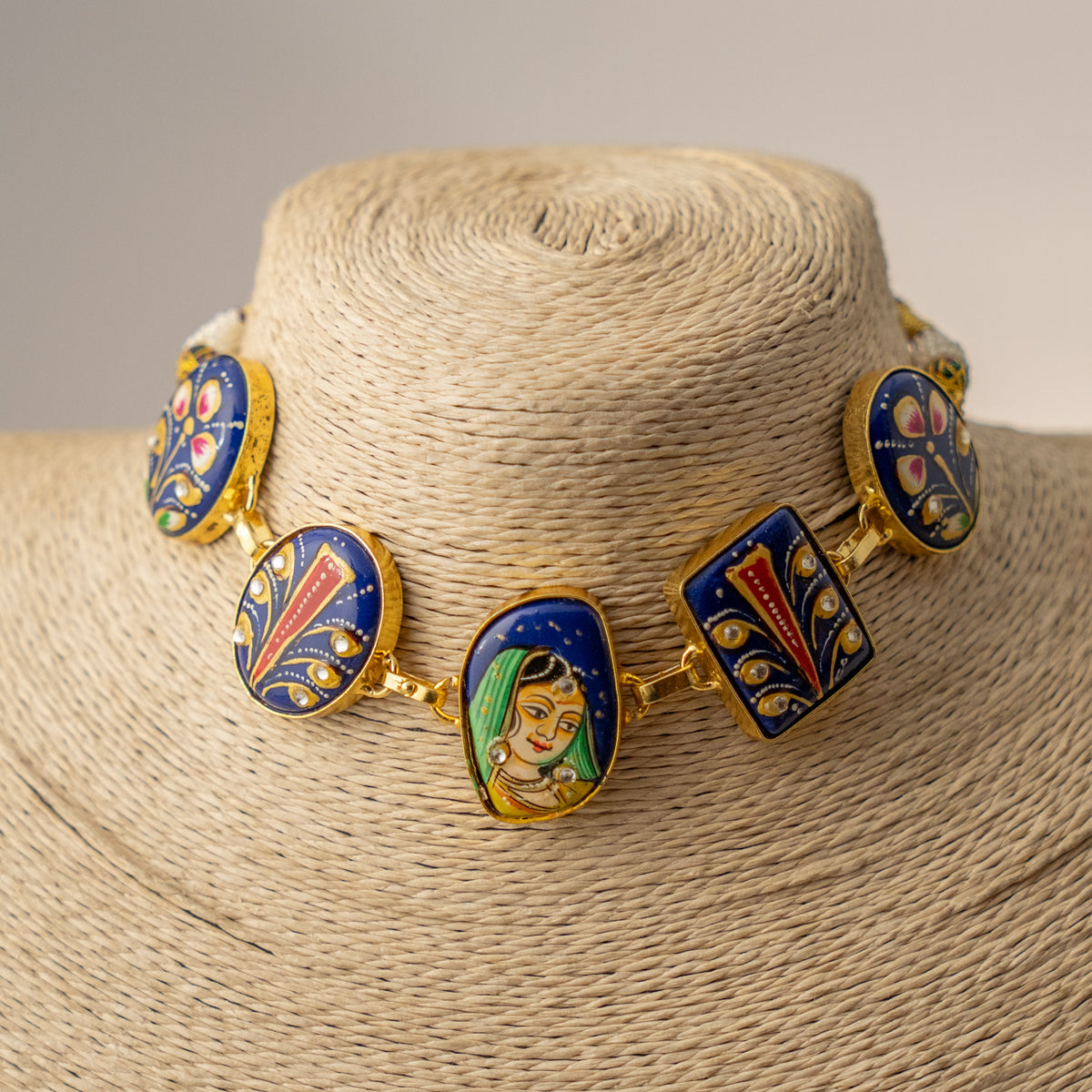 KINA TANJORE RAW STONE HANDMADE AND HANDPAINTED RUSTIC NECKPIECE/CHOKER CH530