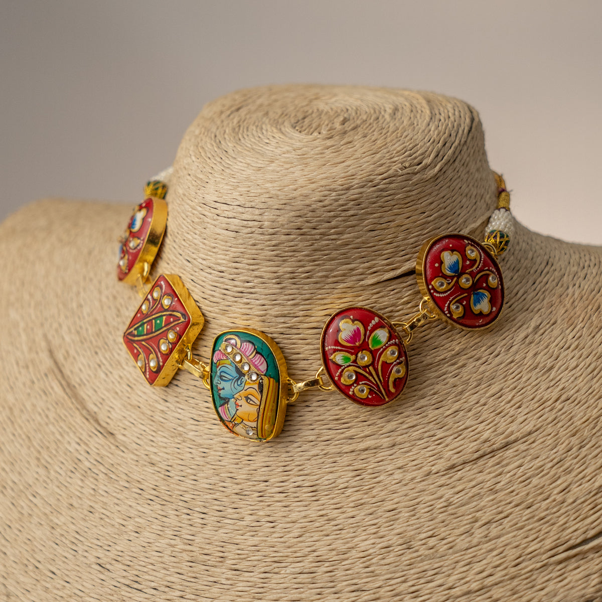 KINA TANJORE RAW STONE HANDMADE AND HANDPAINTED RUSTIC NECKPIECE/CHOKER CH530