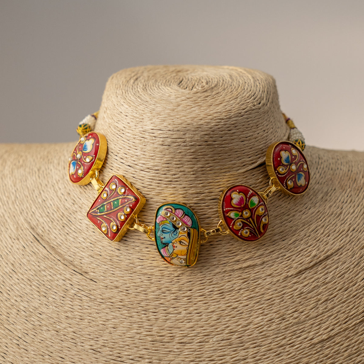 KINA TANJORE RAW STONE HANDMADE AND HANDPAINTED RUSTIC NECKPIECE/CHOKER CH530