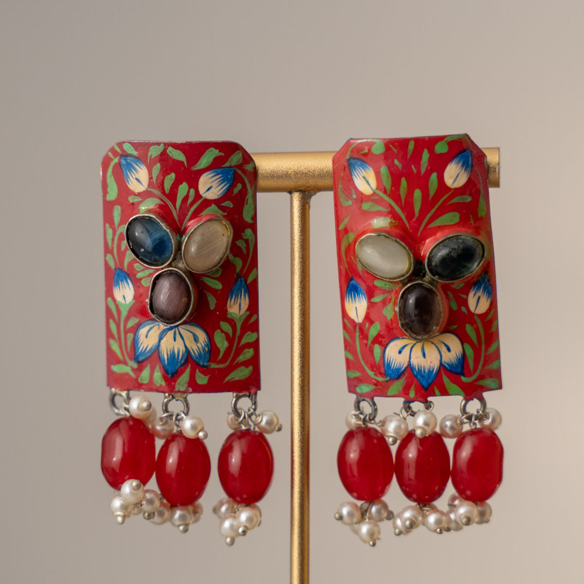 VIDHU HANDMADE HAMMERED UNSHAPED HAND PAINTED CHOKER WITH EARRINGS CH202