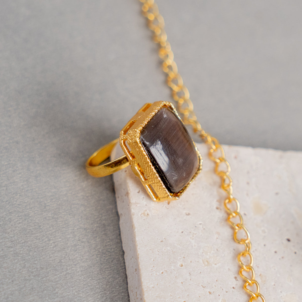 ELENA GOLD AND RUSTIC TONED HANDMADE HAND MADE NECKLAC EARRINGS WITH RING OF15