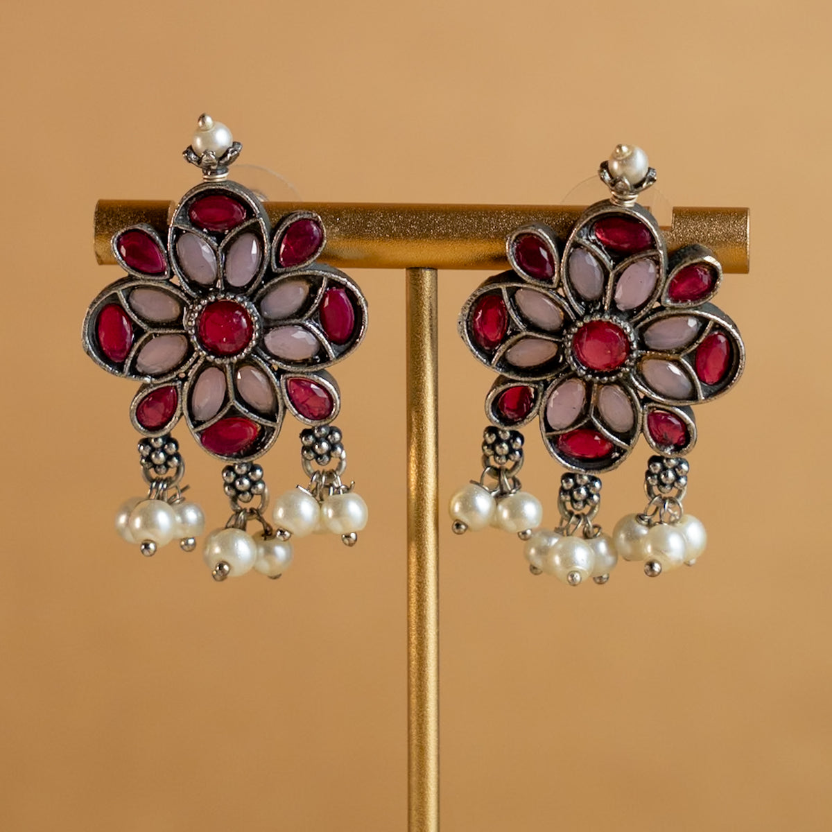 ATHENA BIJOUX PREMIUM SEMI HANDMADE ANTIQUE FAUX SILVER NECKPIECE/NECKLACE EARRINGS NL217