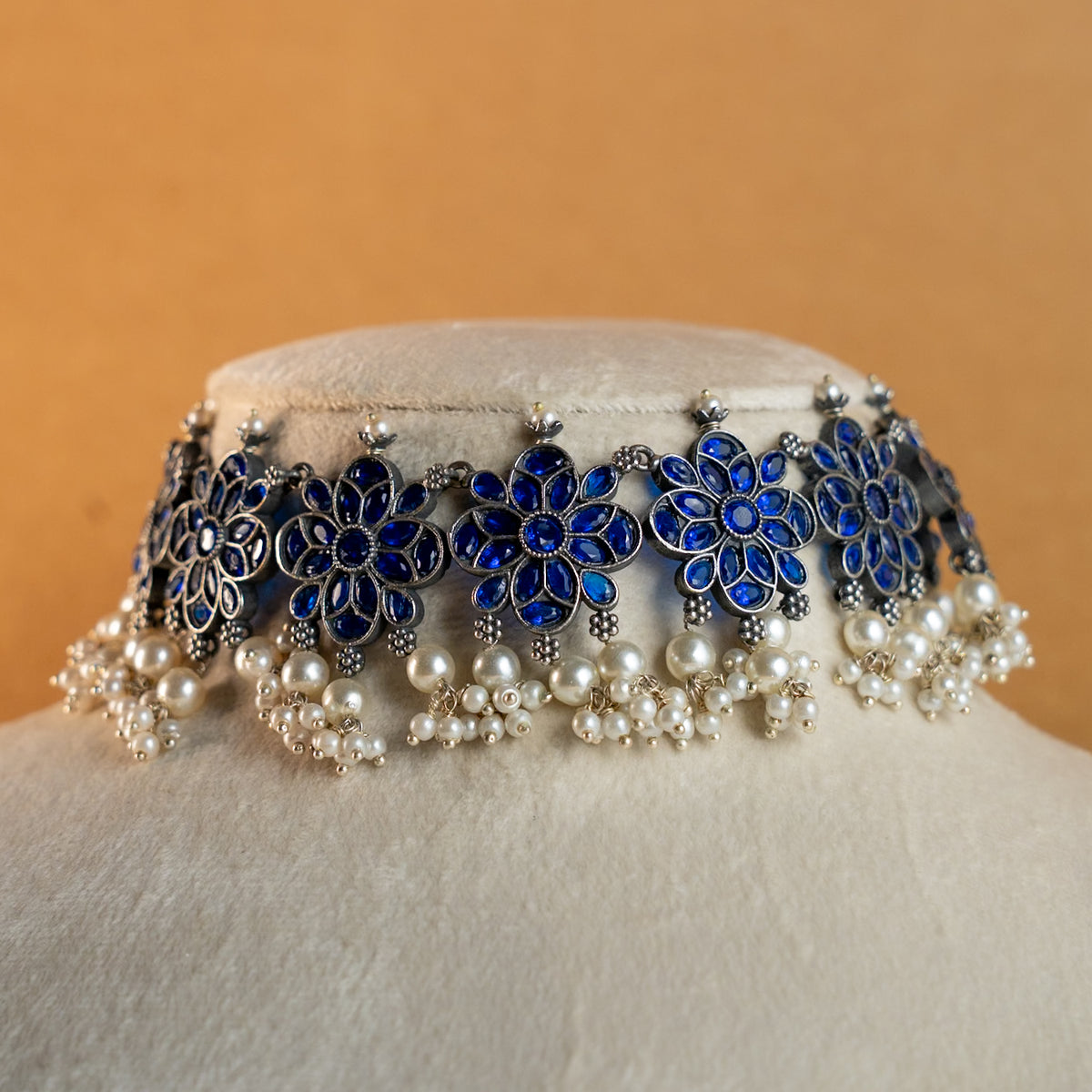 ATHENA BIJOUX PREMIUM SEMI HANDMADE ANTIQUE FAUX SILVER NECKPIECE/NECKLACE EARRINGS NL217