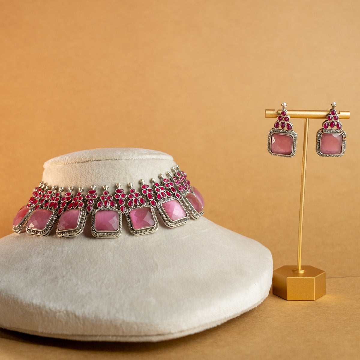 NAYANA PREMIUM FAUX SILVER SEMI HANDMADE ANTIQUE NECKPIECE/NECKLACE EARRINGS NL43