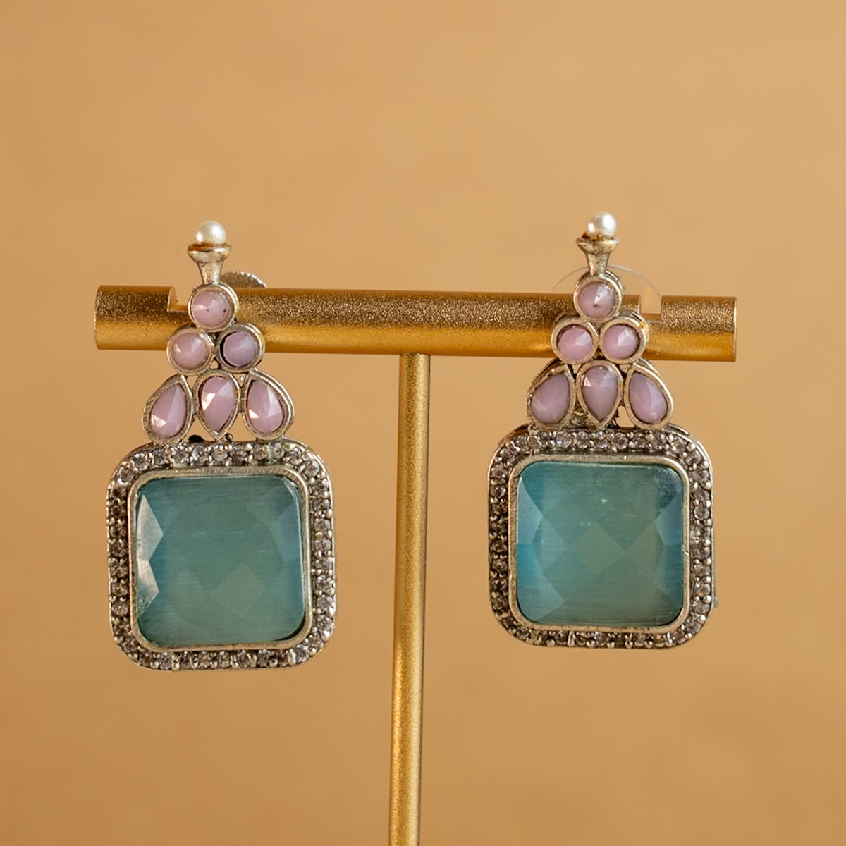 NAYANA PREMIUM FAUX SILVER SEMI HANDMADE ANTIQUE NECKPIECE/NECKLACE EARRINGS NL43