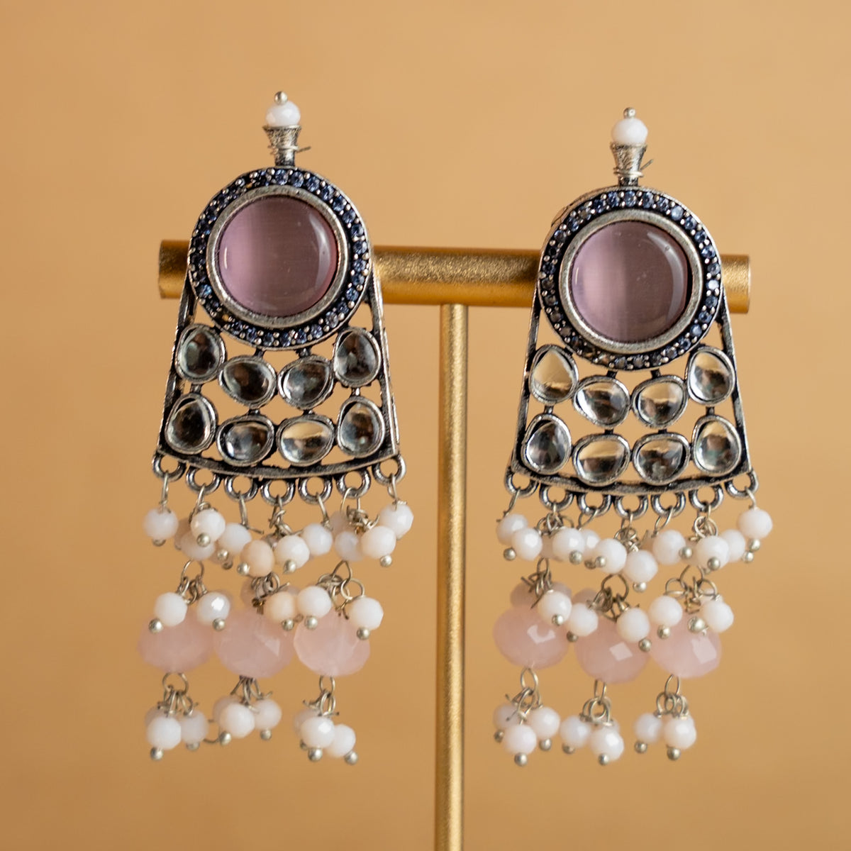 NILASHA SEMI HANDMADE MONALISA STONES NECKPIECE/NECKLACE WITH EARRINGS NL54