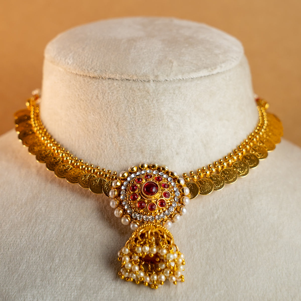 RUBY GOLD TONED CHOKER WITH EARRINGS CH328