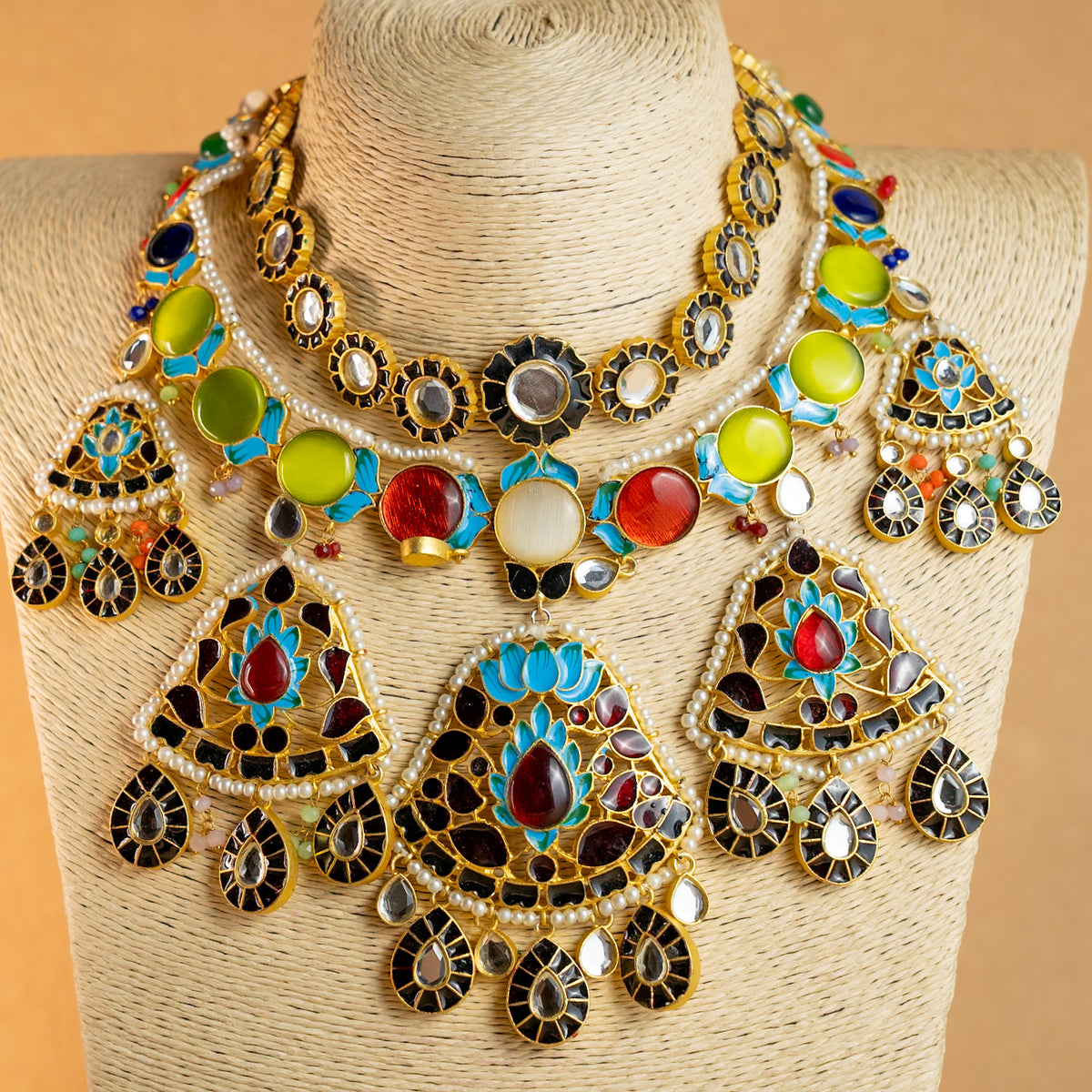 METHI SEMI HANDMADE HALDI NECKLACE WITH EARRING AND TIKKA NL53