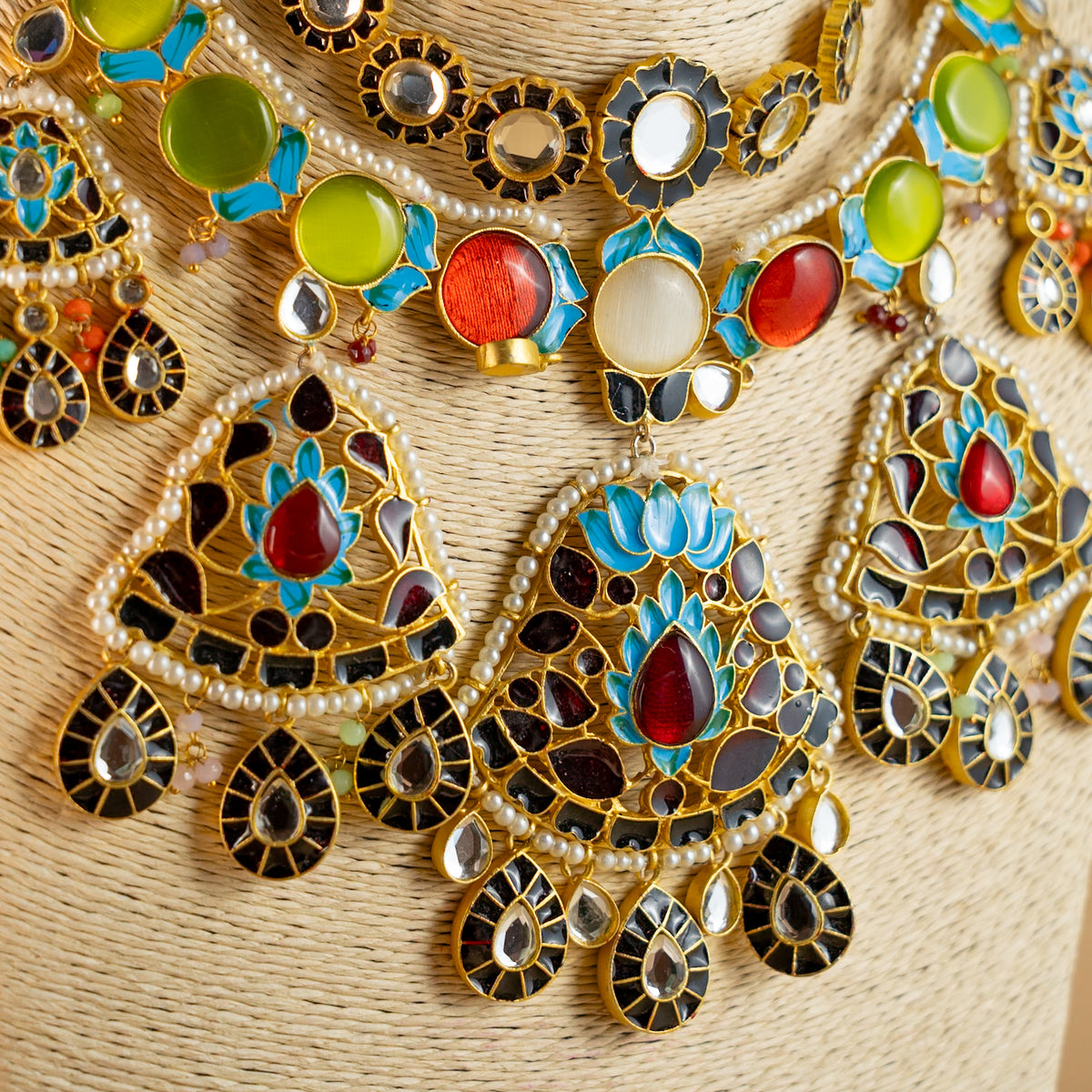 METHI SEMI HANDMADE HALDI NECKLACE WITH EARRING AND TIKKA NL53