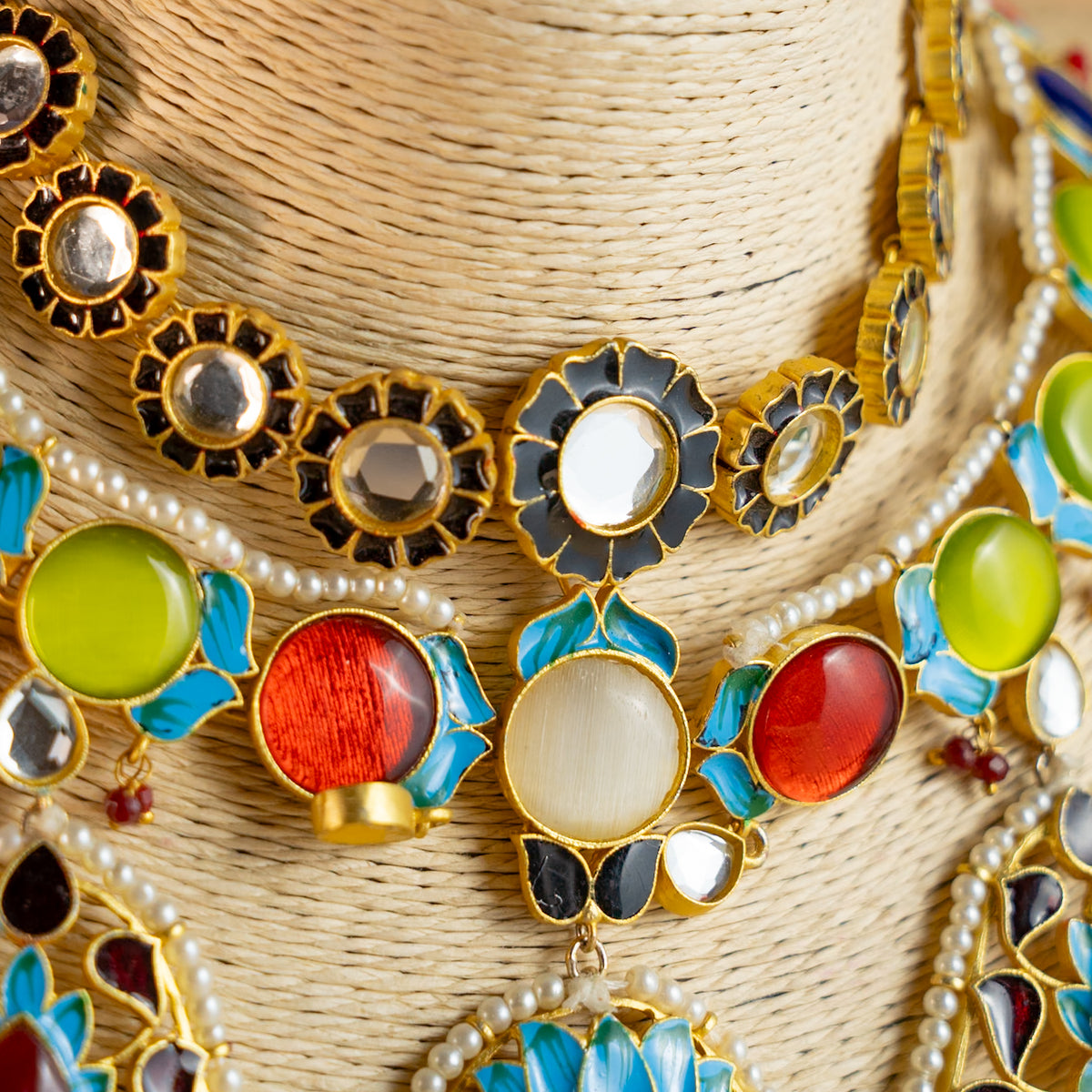 METHI SEMI HANDMADE HALDI NECKLACE WITH EARRING AND TIKKA NL53