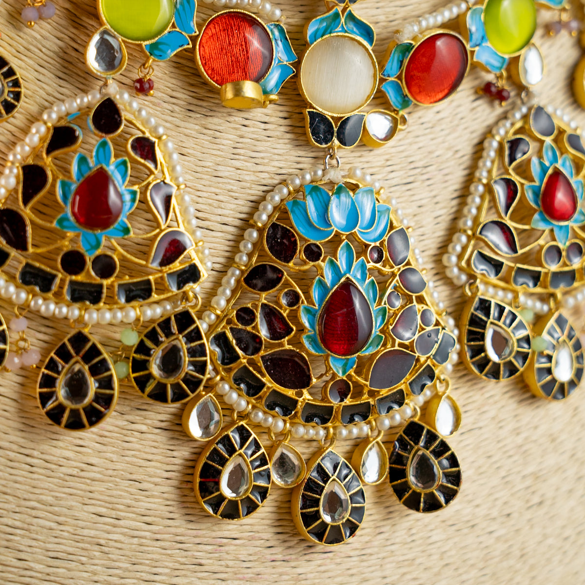 METHI SEMI HANDMADE HALDI NECKLACE WITH EARRING AND TIKKA NL53