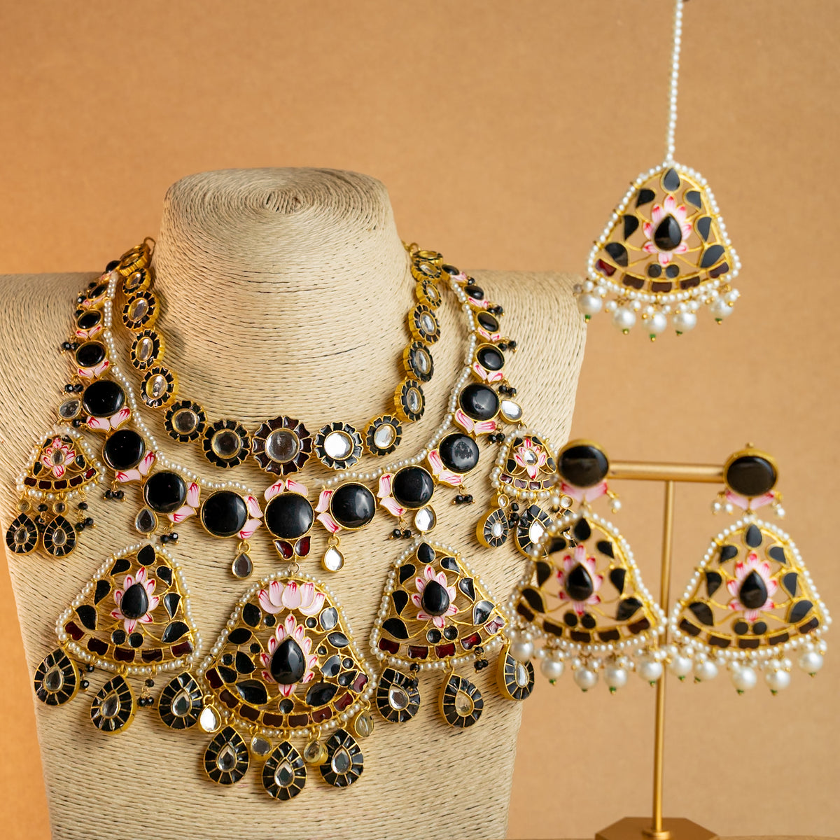 METHI SEMI HANDMADE HALDI NECKLACE WITH EARRING AND TIKKA NL53