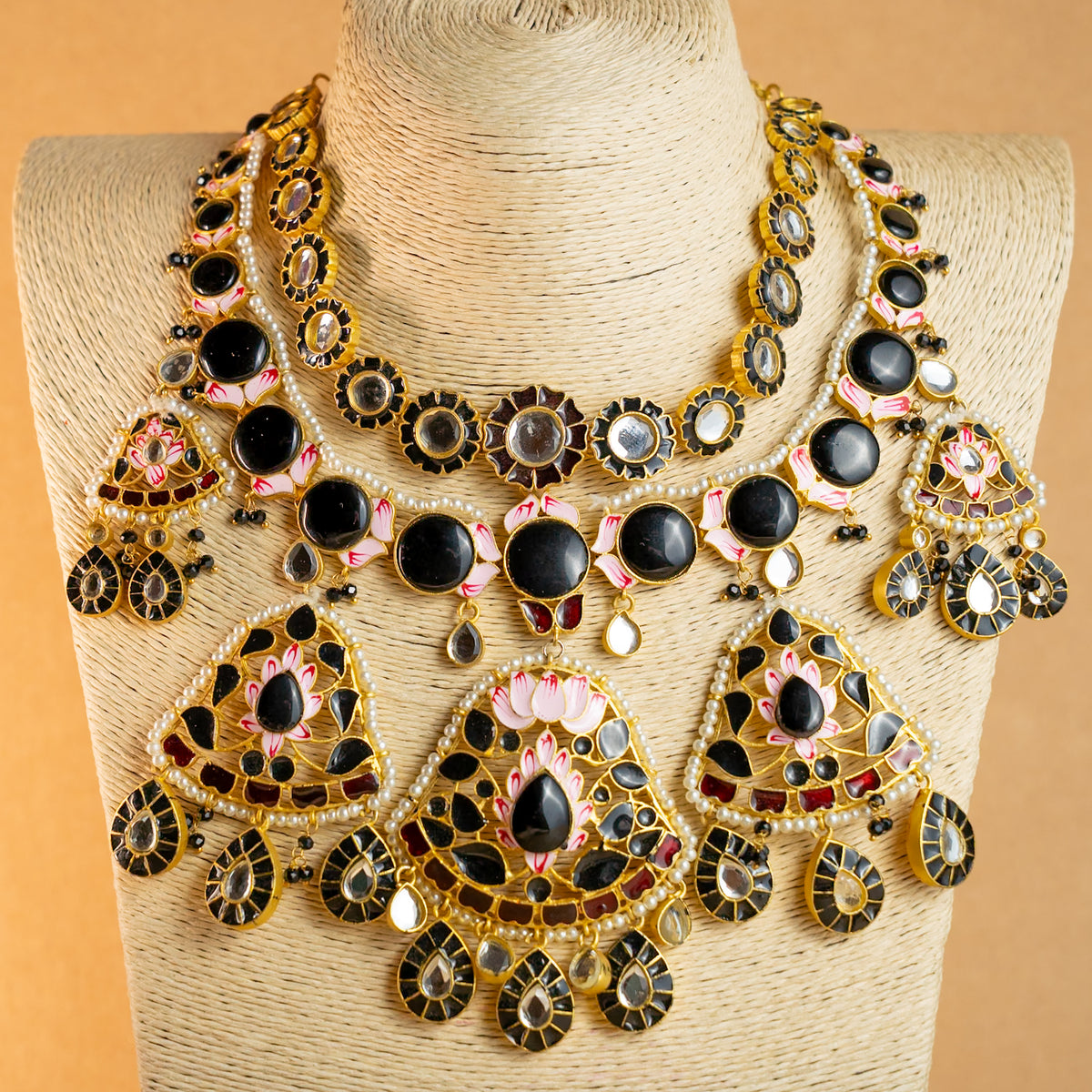 METHI SEMI HANDMADE HALDI NECKLACE WITH EARRING AND TIKKA NL53