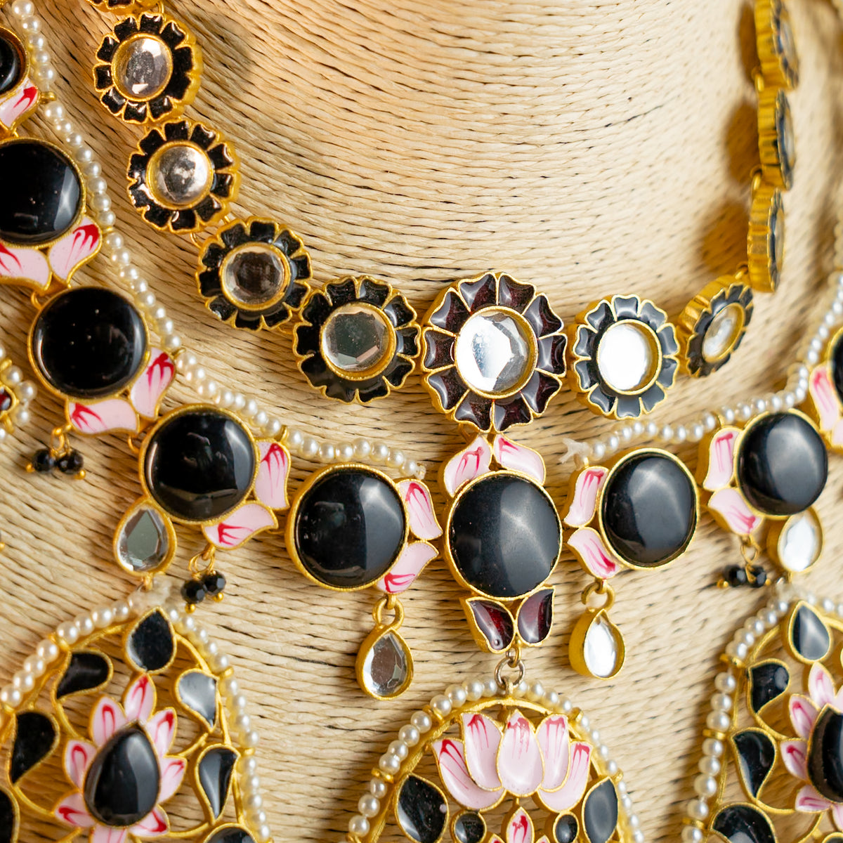 METHI SEMI HANDMADE HALDI NECKLACE WITH EARRING AND TIKKA NL53