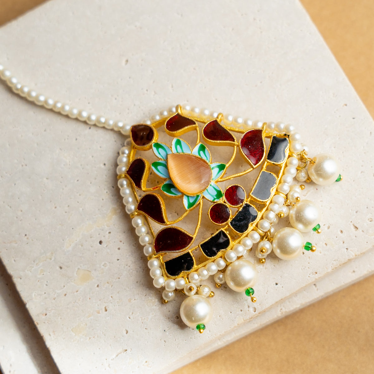 METHI SEMI HANDMADE HALDI NECKLACE WITH EARRING AND TIKKA NL53