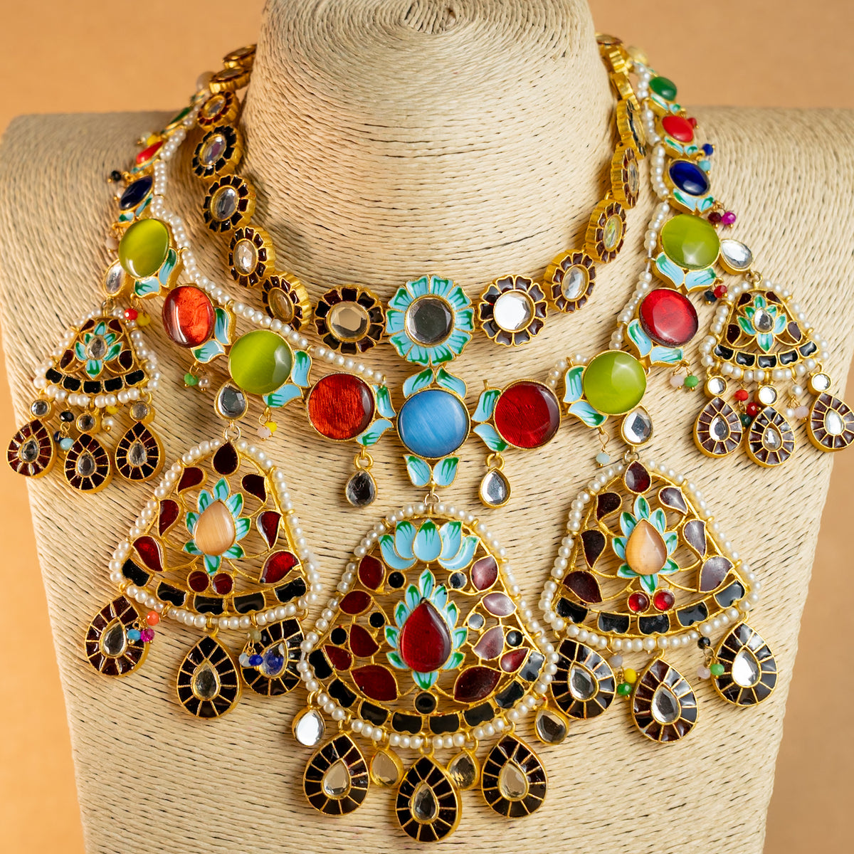 METHI SEMI HANDMADE HALDI NECKLACE WITH EARRING AND TIKKA NL53