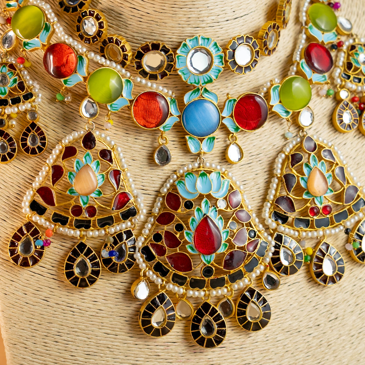 METHI SEMI HANDMADE HALDI NECKLACE WITH EARRING AND TIKKA NL53