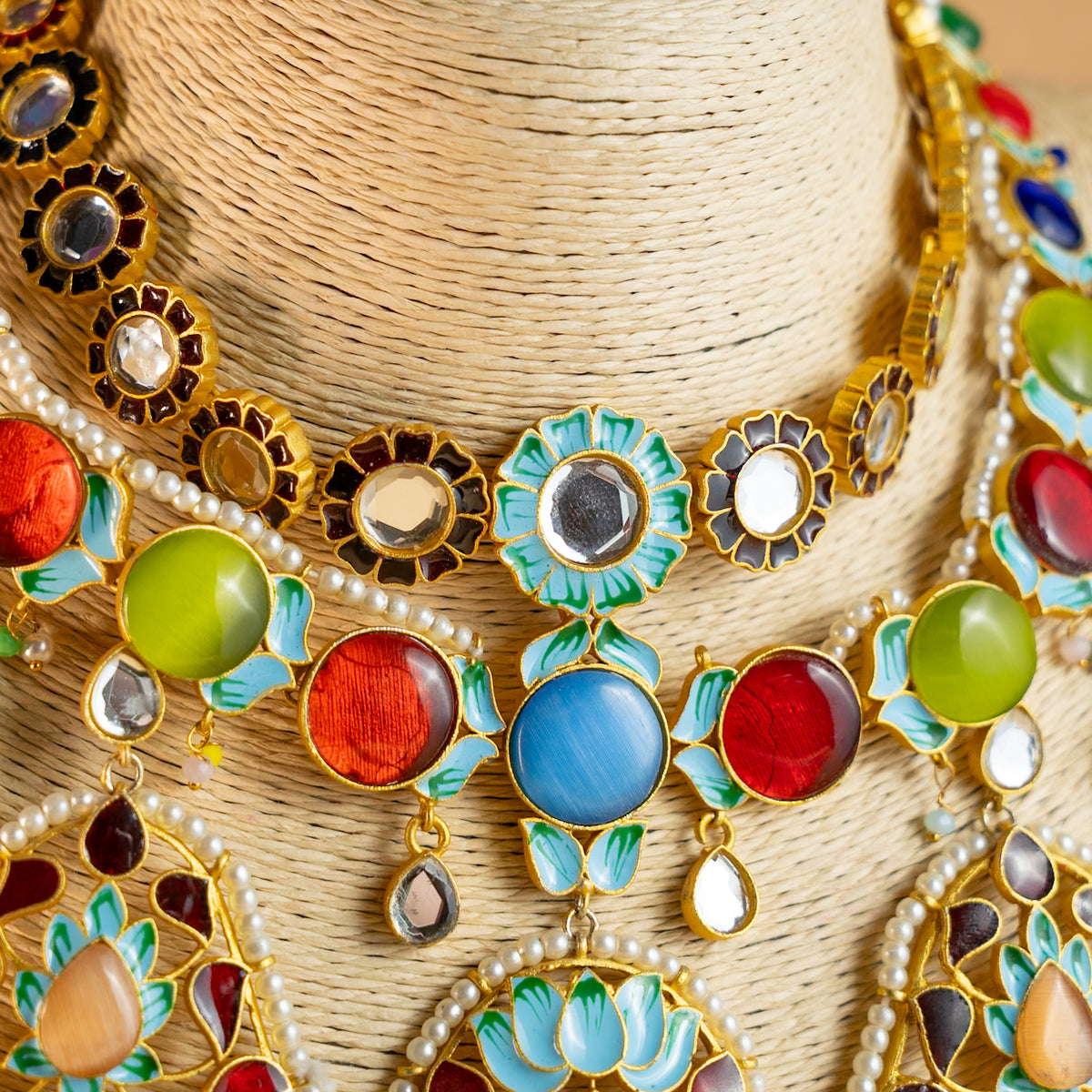 METHI SEMI HANDMADE HALDI NECKLACE WITH EARRING AND TIKKA NL53