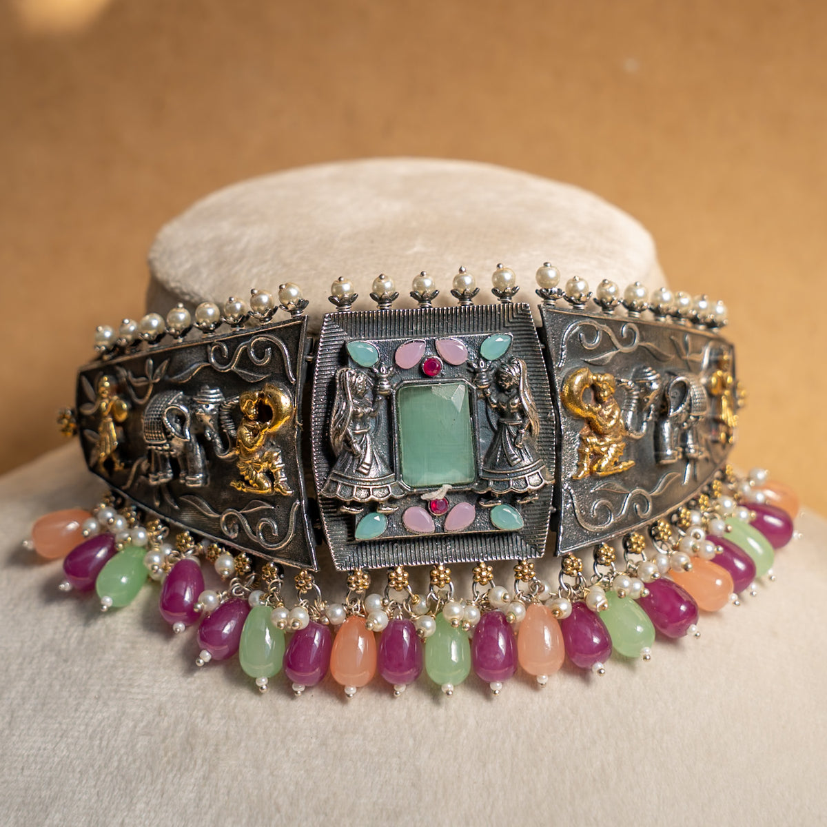 EVELYN BIJOUX PREMIUM RAW AND RUSTIC SEMI  HANDMADE CHOKER WITH EARRINGS CH337