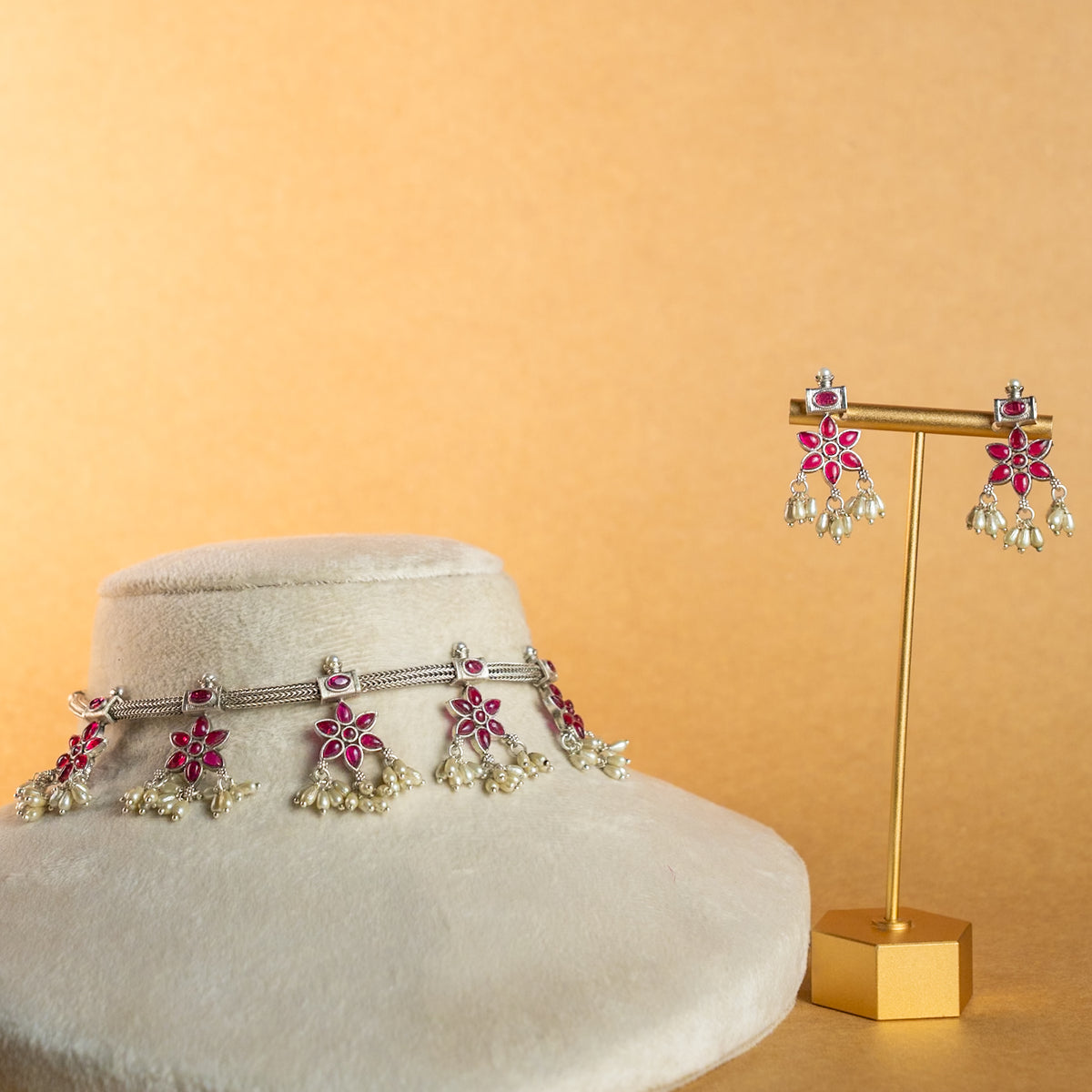 EMILY BIJOUX OXIDIZED ATTIYAL NECKPIECE/CHOKER WITH EARRINGS CH322