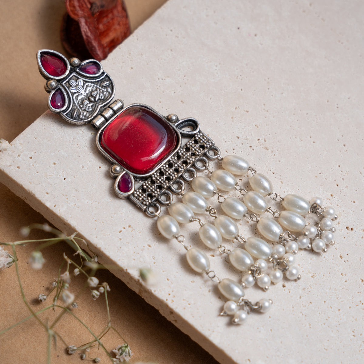 CAROLINE FAUX SILVER SEMI HANDMADE ANTIQUE EARRINGS ER870