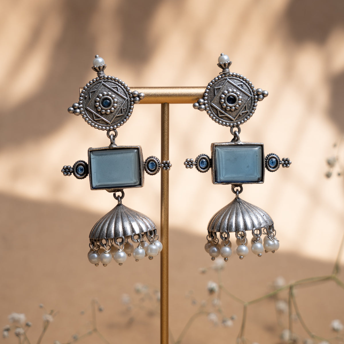 AYRA FAUX SILVER  SEMI HANDMADEANTIQUE EARRINGS/JHUMKAS ER789