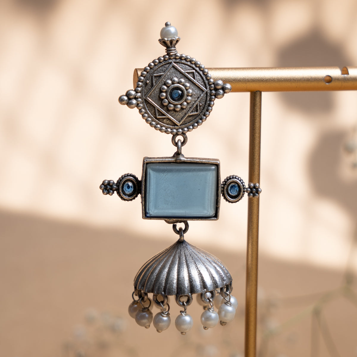 AYRA FAUX SILVER  SEMI HANDMADEANTIQUE EARRINGS/JHUMKAS ER789