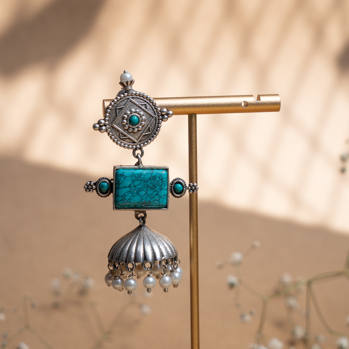 AYRA FAUX SILVER  SEMI HANDMADEANTIQUE EARRINGS/JHUMKAS ER789