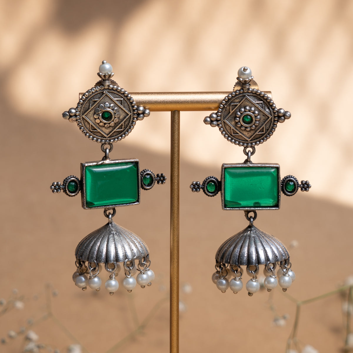 AYRA FAUX SILVER  SEMI HANDMADEANTIQUE EARRINGS/JHUMKAS ER789