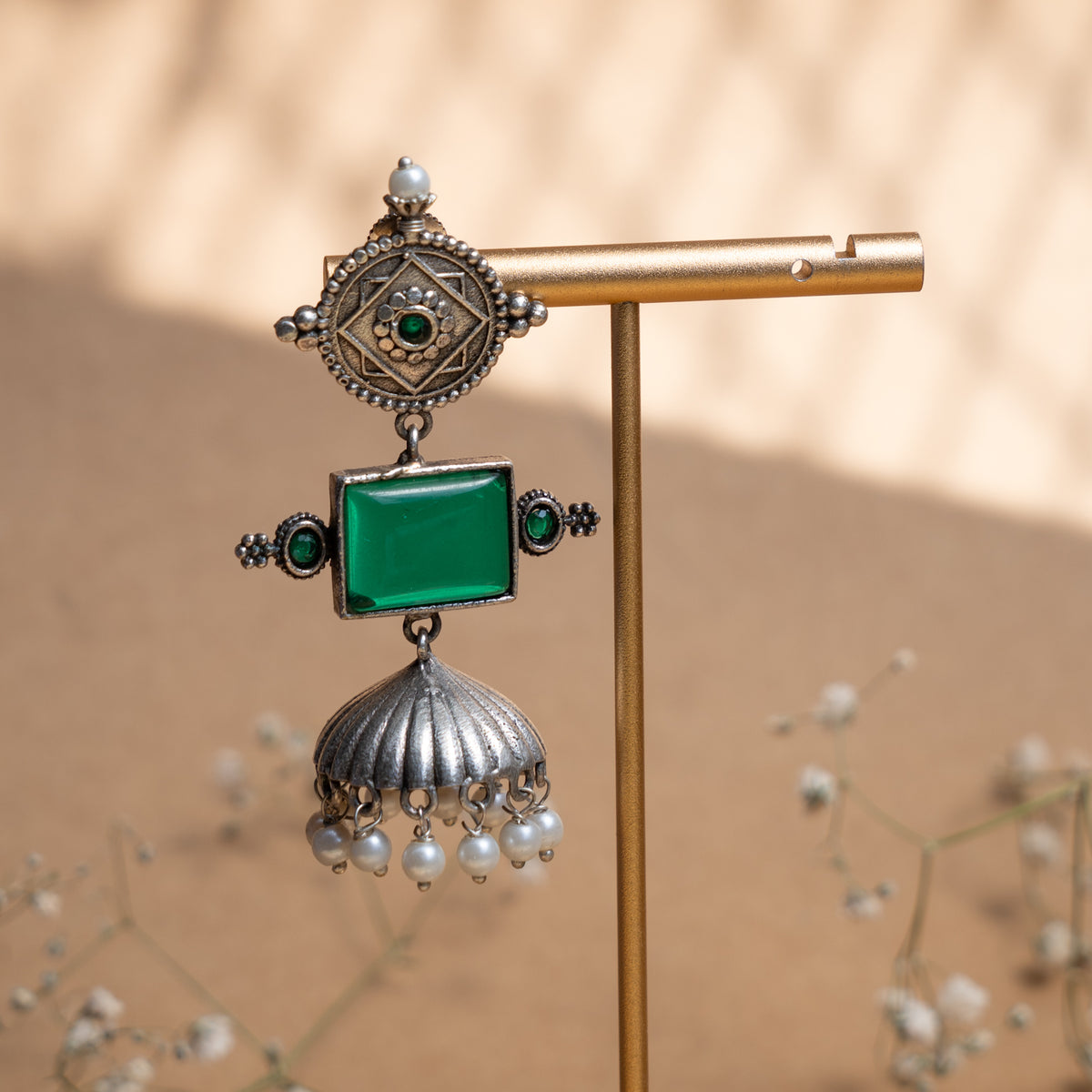 AYRA FAUX SILVER  SEMI HANDMADEANTIQUE EARRINGS/JHUMKAS ER789