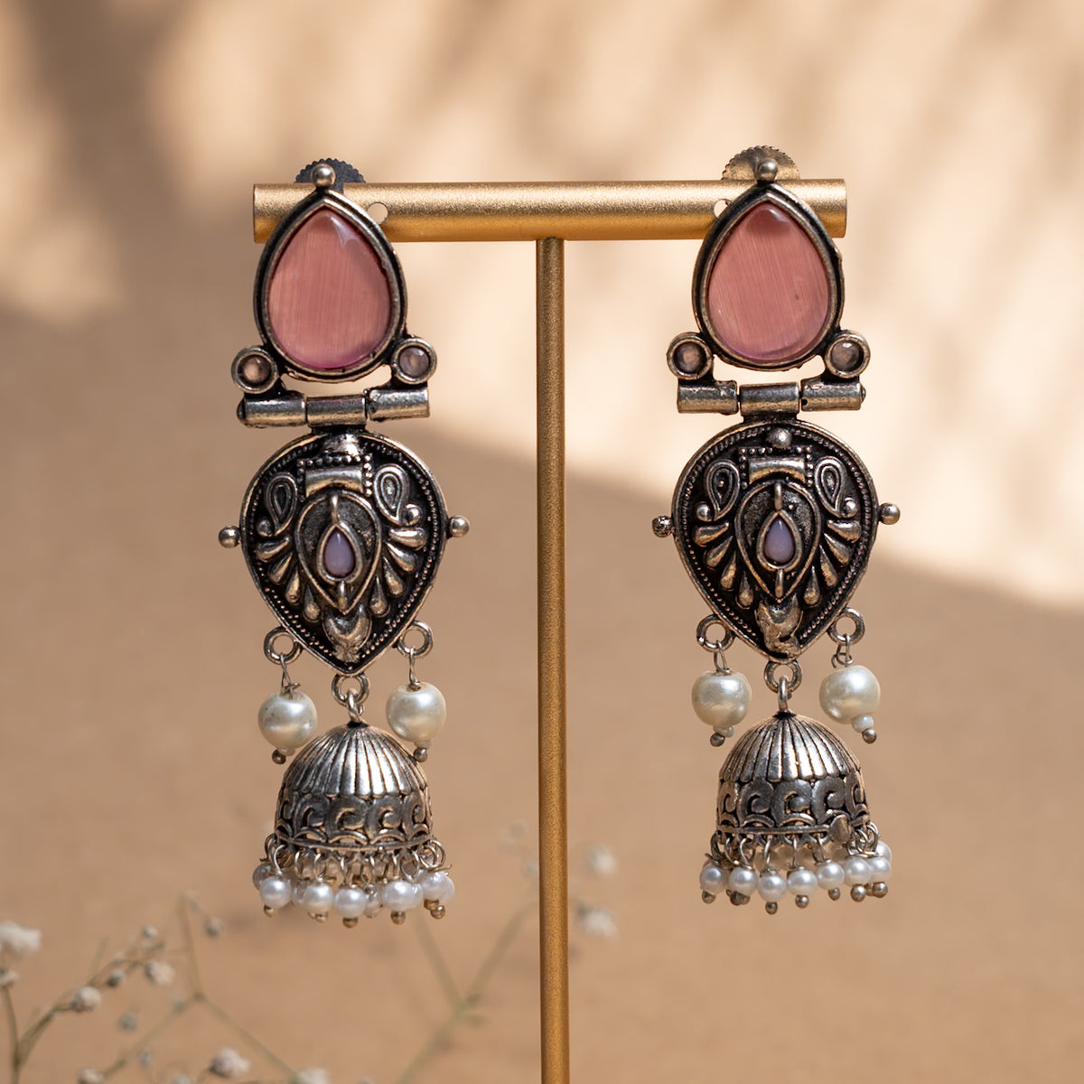 AISHA SILVER LOOK ALIKE SEMI HANDMADE JHUMKAS EARRINGS ER872