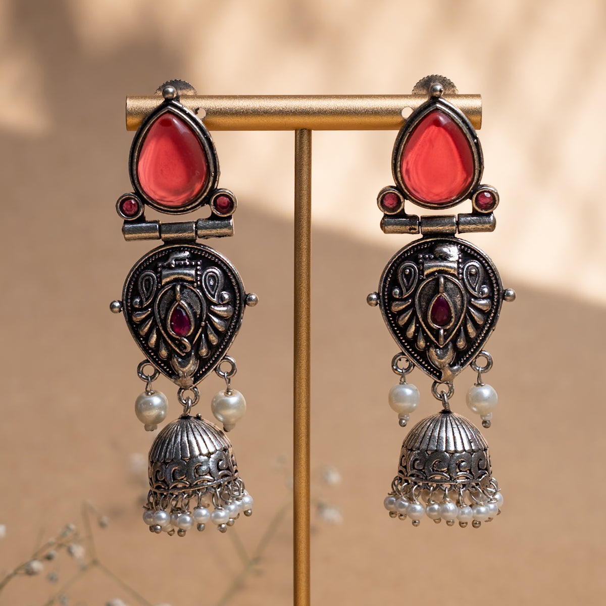 AISHA SILVER LOOK ALIKE SEMI HANDMADE JHUMKAS EARRINGS ER872