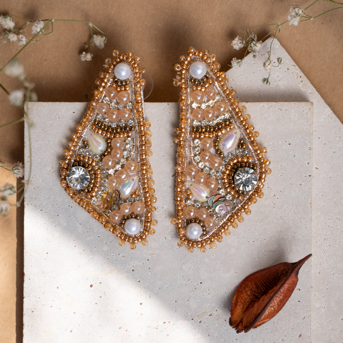 AUTUMN FABRIC AND BEADS HANDMADE EARRING ER858