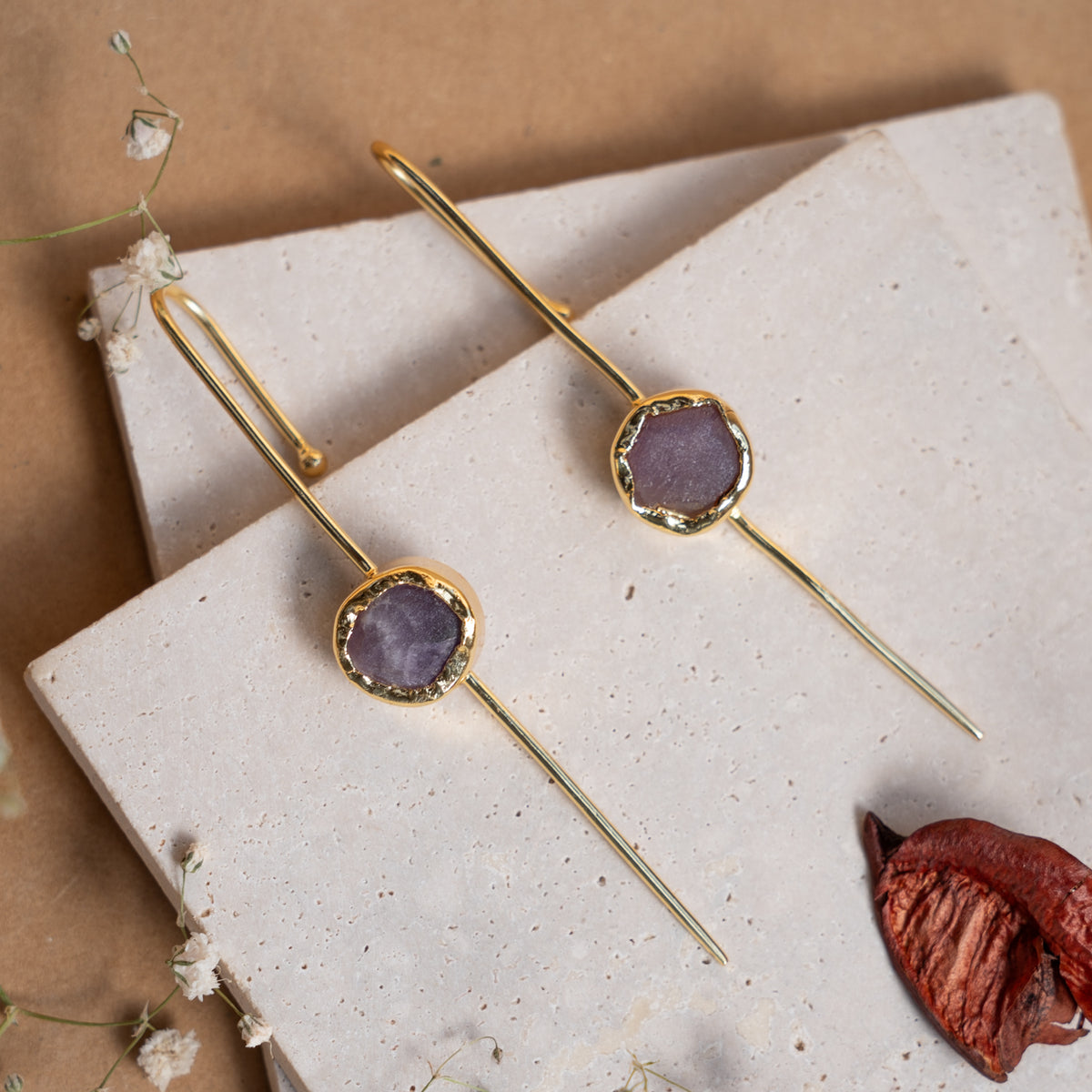 LUCY GOLD TONED RAW STONE HANDMADE EAR CUFF/EARRINGS ER901