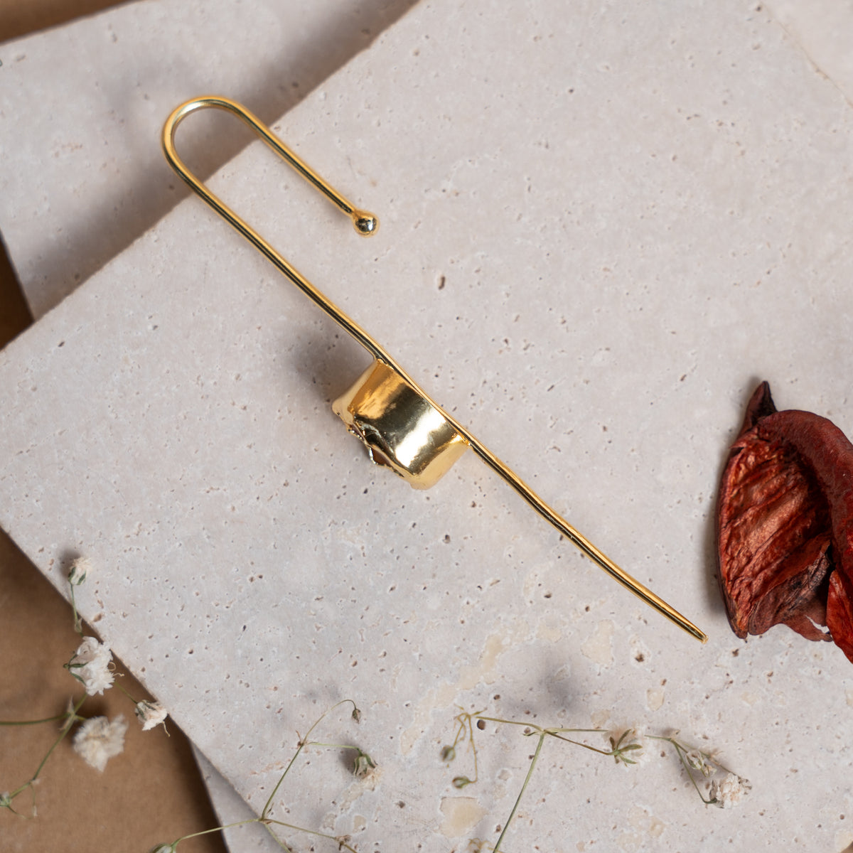 LUCY GOLD TONED RAW STONE HANDMADE EAR CUFF/EARRINGS ER901