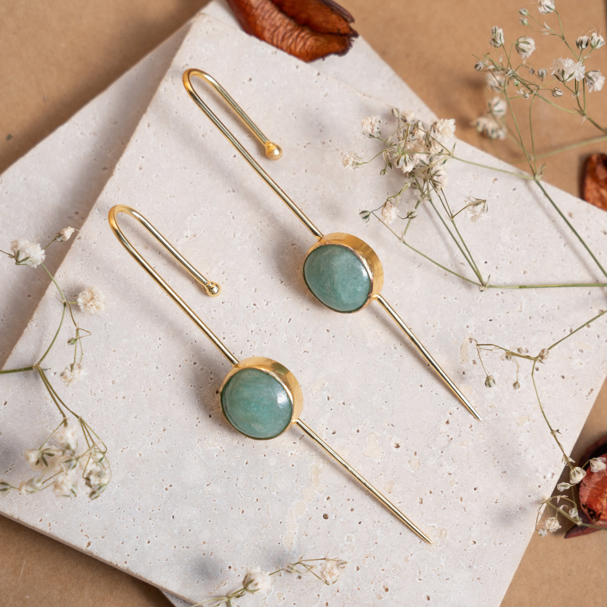 LUCY GOLD TONED RAW STONE HANDMADE EAR CUFF/EARRINGS ER901