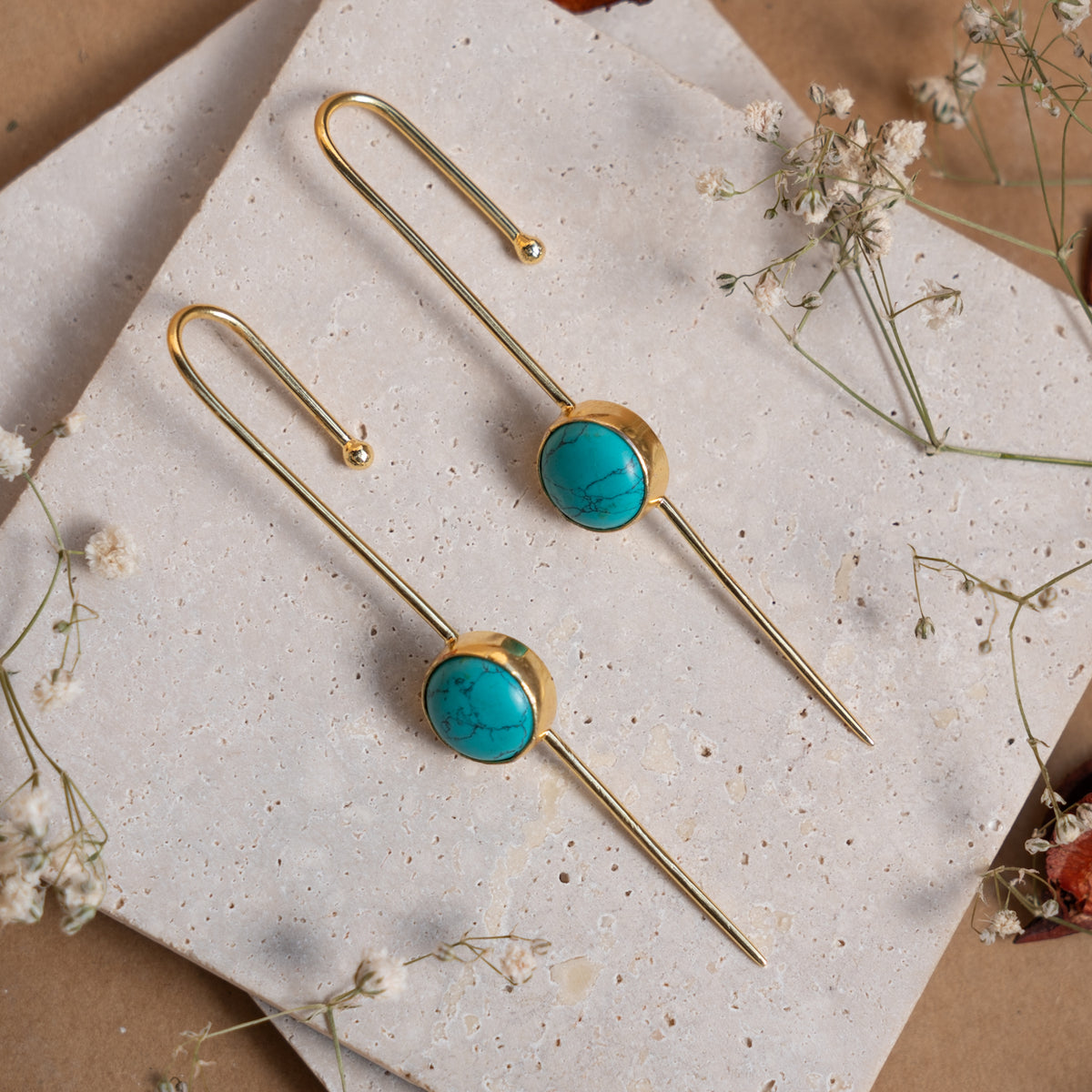 LUCY GOLD TONED RAW STONE HANDMADE EAR CUFF/EARRINGS ER901