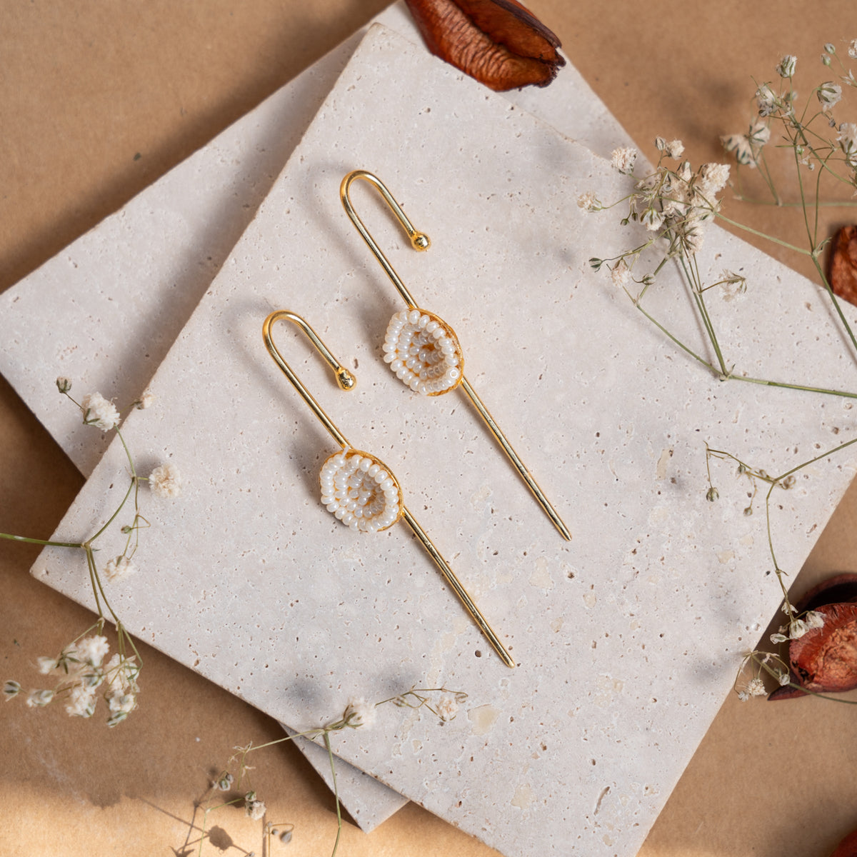 LUCY GOLD TONED RAW STONE HANDMADE EAR CUFF/EARRINGS ER901