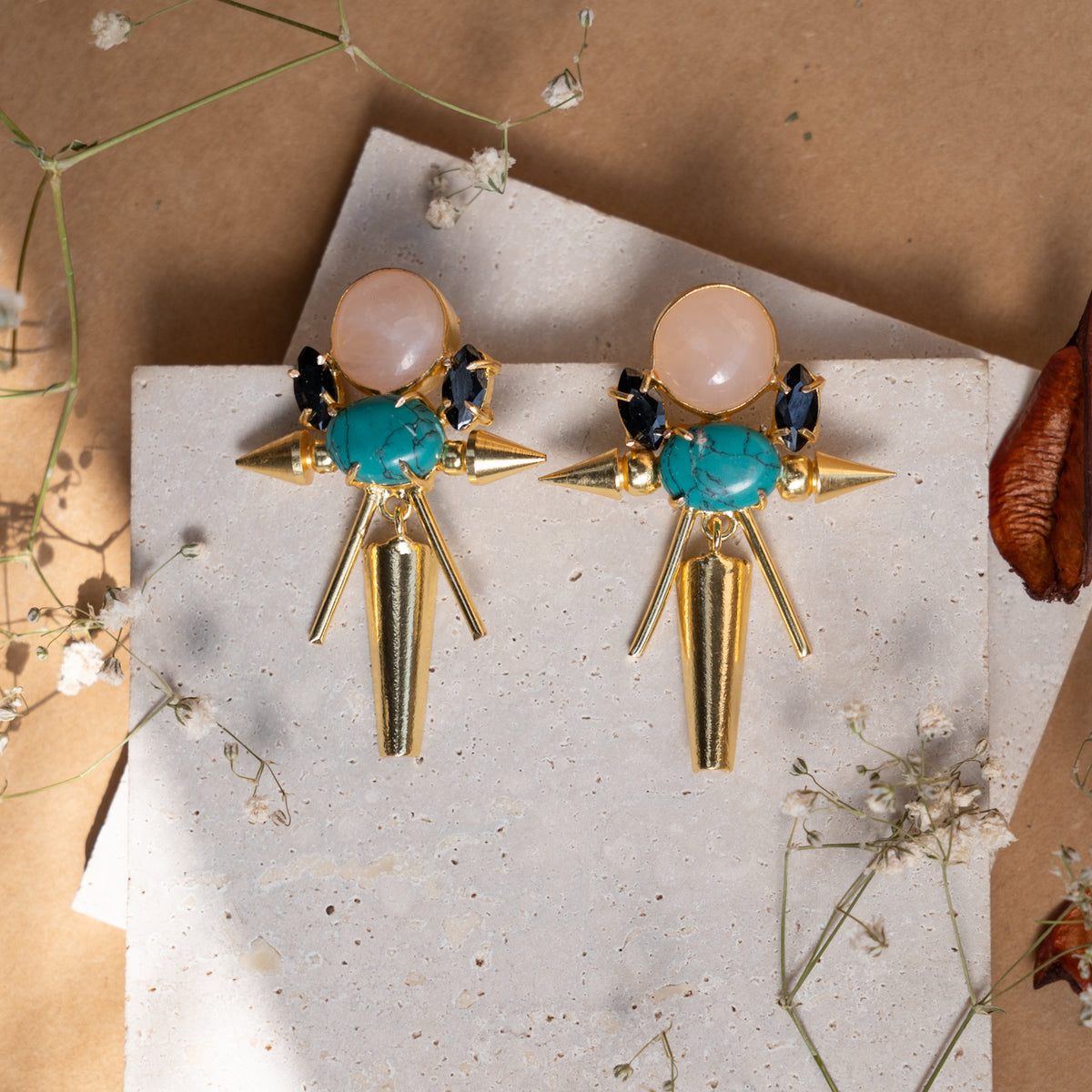 LVY HANDMADE GOLD TONED SEMI PRECIOUS STONE EARRINGS ER900