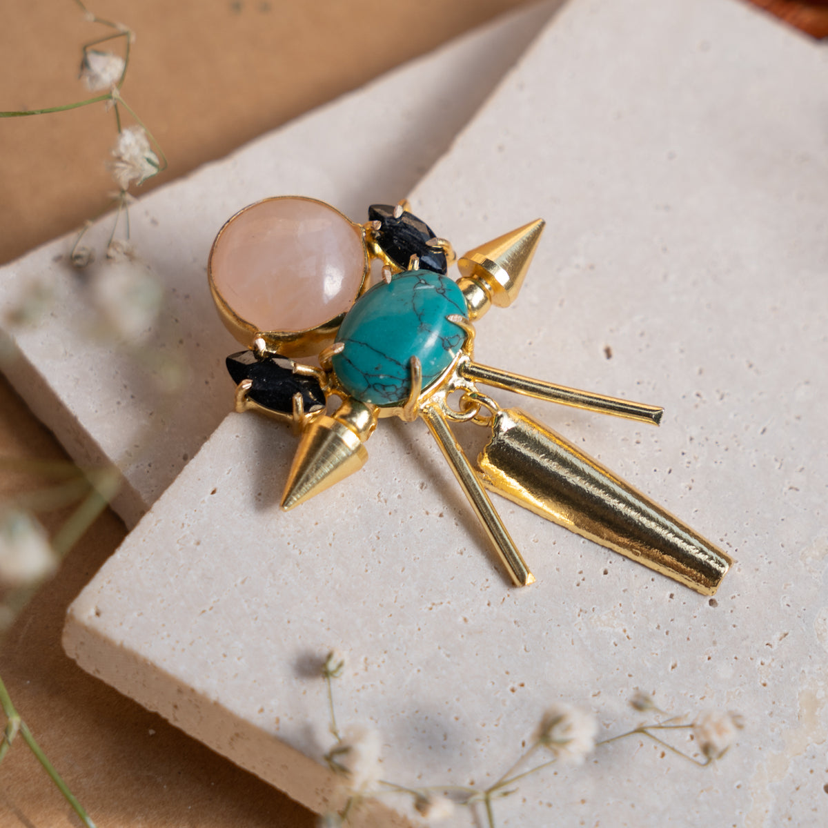 LVY HANDMADE GOLD TONED SEMI PRECIOUS STONE EARRINGS ER900