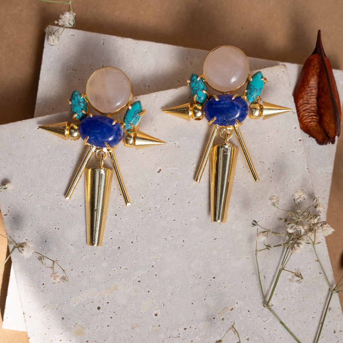 LVY HANDMADE GOLD TONED SEMI PRECIOUS STONE EARRINGS ER900