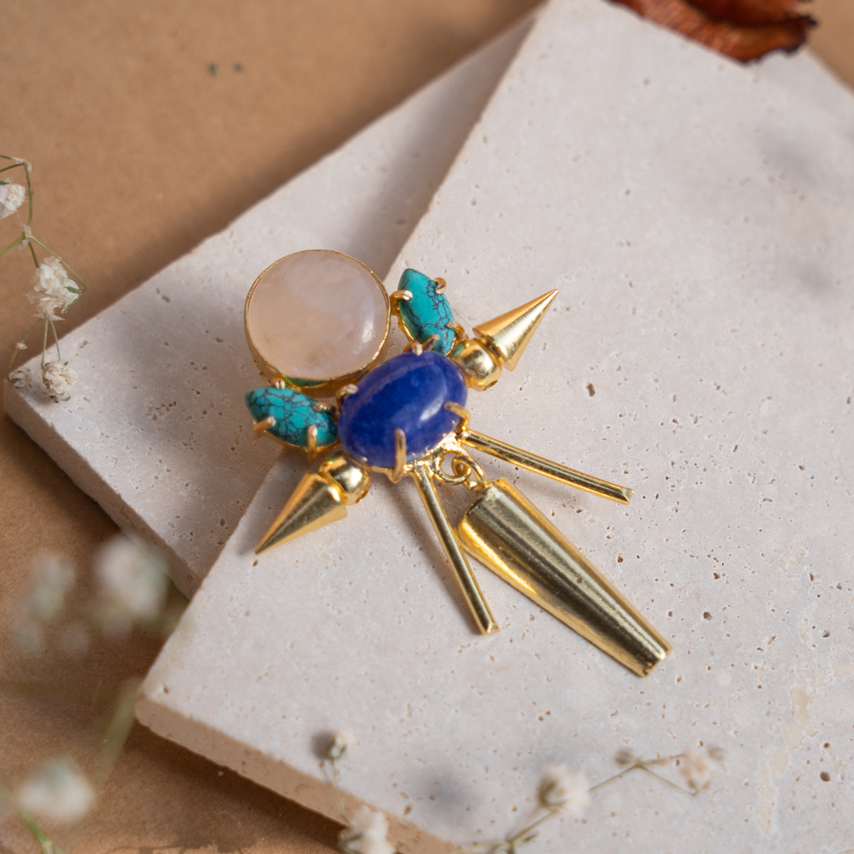 LVY HANDMADE GOLD TONED SEMI PRECIOUS STONE EARRINGS ER900