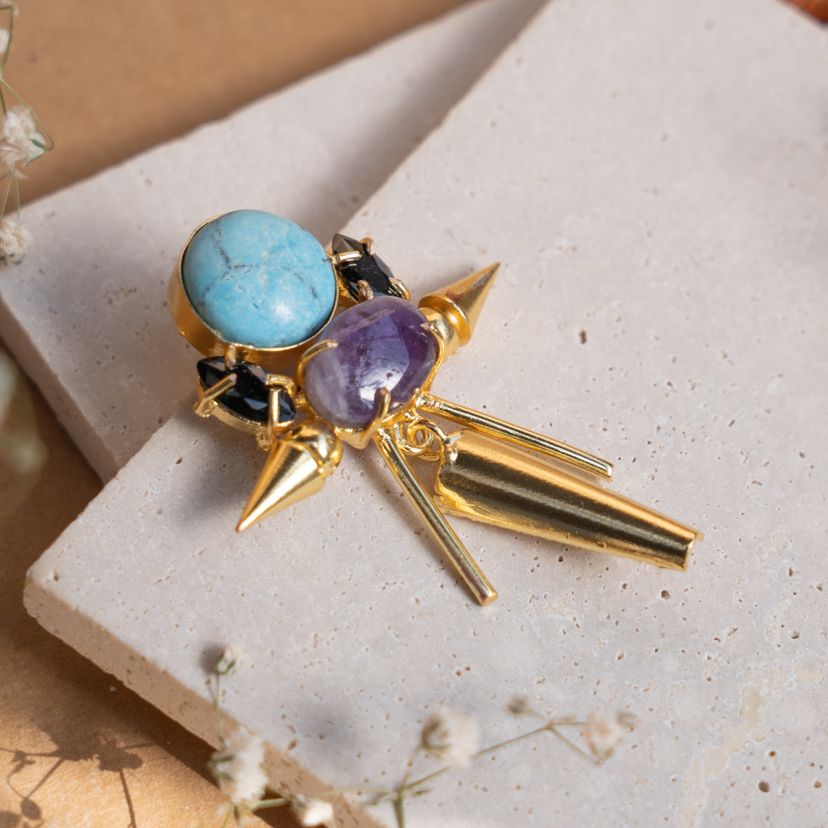 LVY HANDMADE GOLD TONED SEMI PRECIOUS STONE EARRINGS ER900