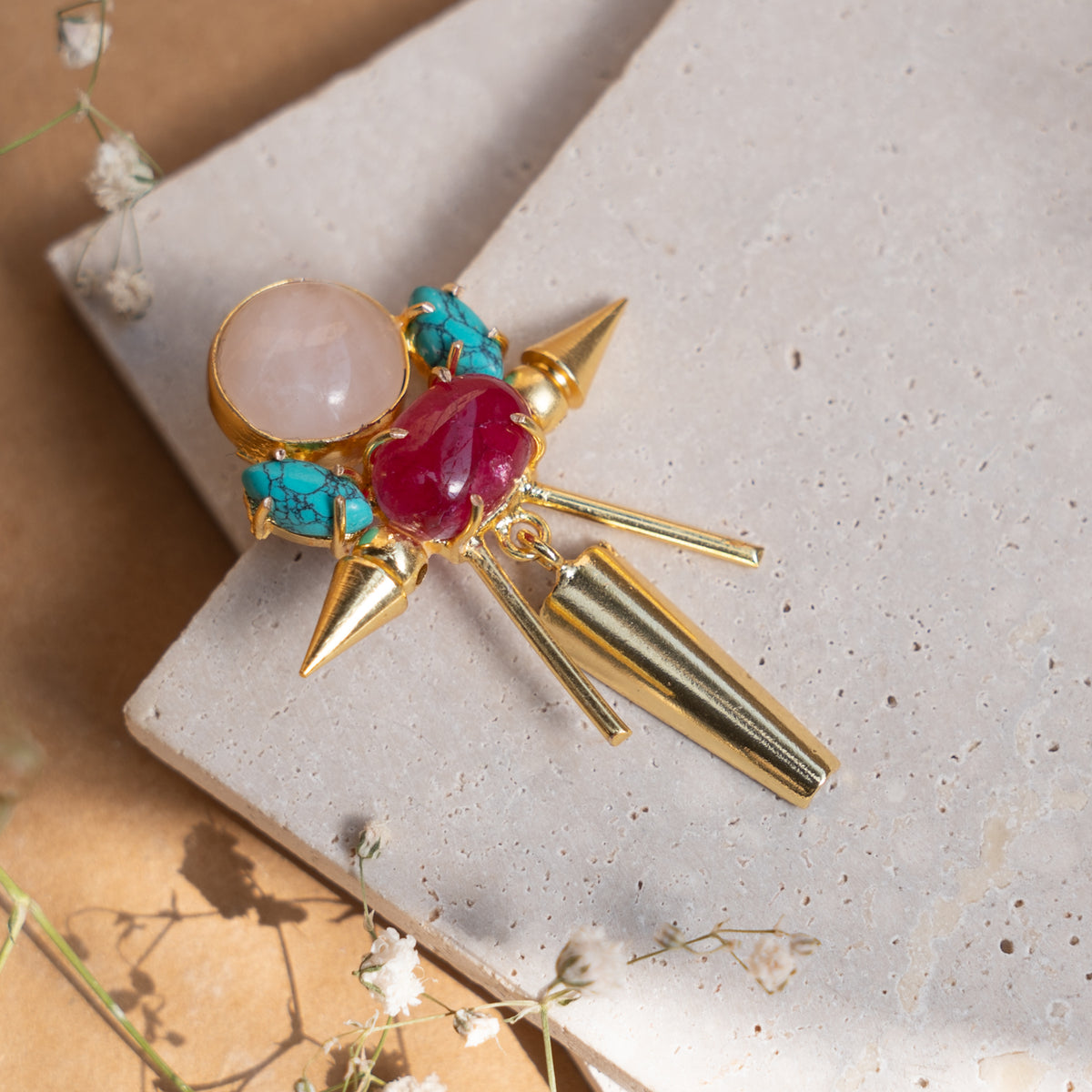 LVY HANDMADE GOLD TONED SEMI PRECIOUS STONE EARRINGS ER900