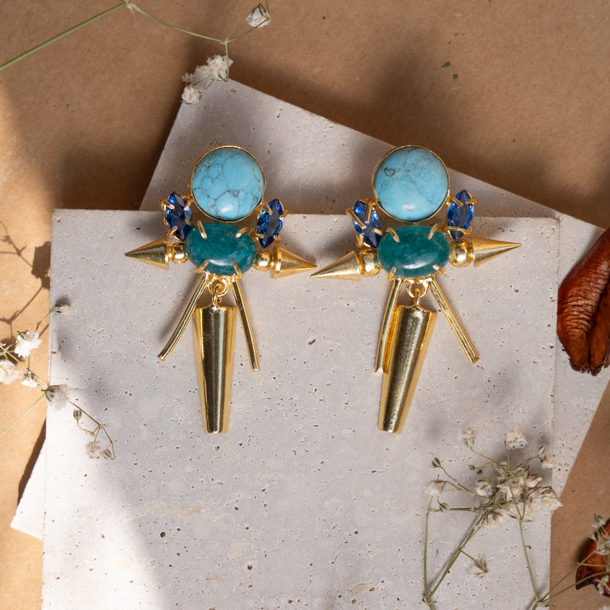 LVY HANDMADE GOLD TONED SEMI PRECIOUS STONE EARRINGS ER900