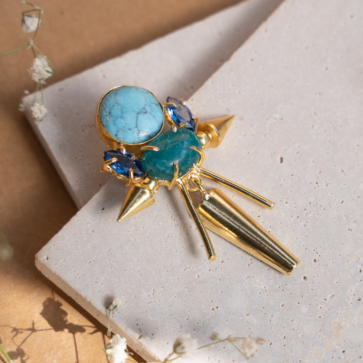 LVY HANDMADE GOLD TONED SEMI PRECIOUS STONE EARRINGS ER900