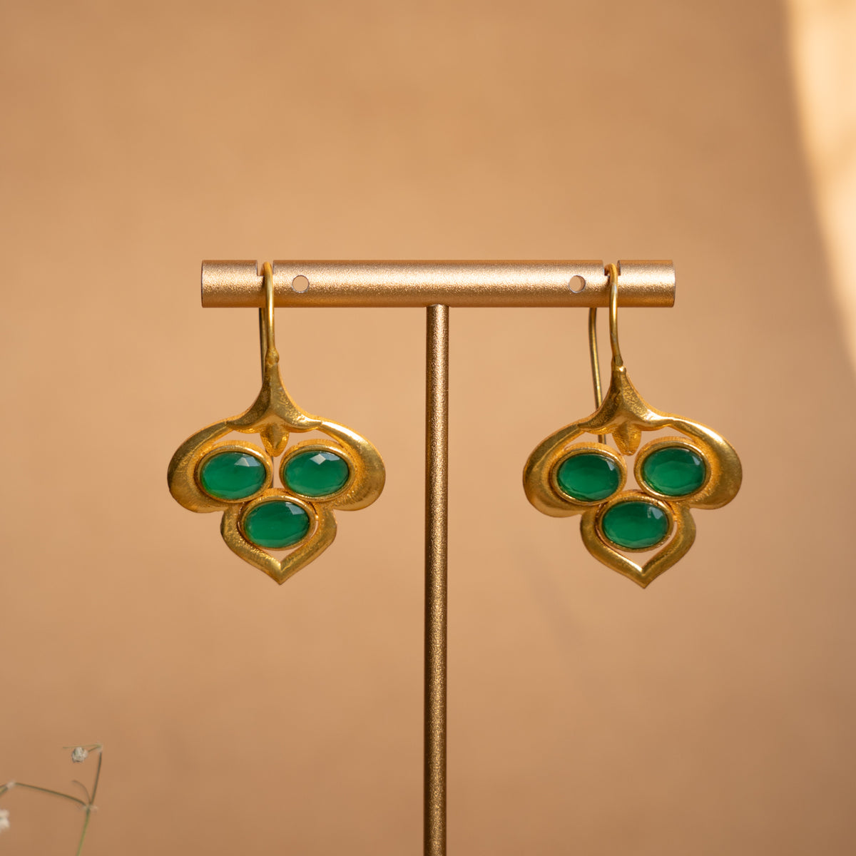 JADE GOLD TONED SEMI HANDMADE  EARRINGS ER866