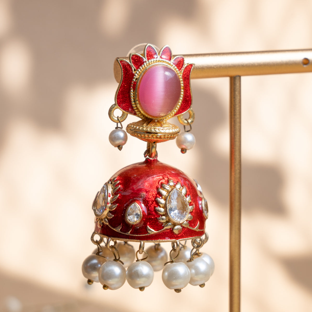 ADDISON LOTUS DESIGN GOLD TONE ENAMEL EARRINGS/JHUMKAS ER847